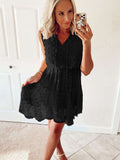 Split Neck Pom Pom Textured Flowy Mini Dress