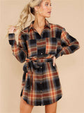 Plaid Chest Pocket Shirt Mini Dress with Belt