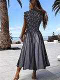 High Neck Sleeveless Crochet Lace Mesh Lined Evening Dress