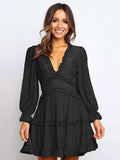 Layered Ruffled Open Back Puff Sleeve Swiss Dot Mini Dress