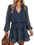 Swiss Dot Bubble Sleeve Ruffle Mini Dress