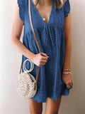V Neck Ruffled Sleeves Perforating Babydoll Dress