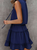 Charming Sleeveless V Neck Ruffled Swing Mini Dress