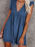 V Neck Ruffled Sleeves Perforating Babydoll Dress
