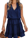 Charming Sleeveless V Neck Ruffled Swing Mini Dress