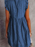 V Neck Ruffled Sleeves Perforating Babydoll Dress