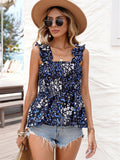 Sexy Ruffles Floral Smock Tank Top Sleeveless