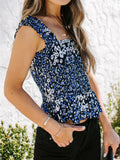Sexy Ruffles Floral Smock Tank Top Sleeveless