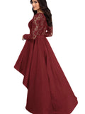 Long Sleeve Lace High Low Satin Party Evening Dress Prom Dress