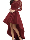 Long Sleeve Lace High Low Satin Party Evening Dress Prom Dress