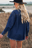 Pocket Raw Hem Buttoned Denim Jacket