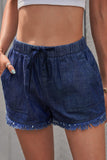 Casual Pocketed Frayed Denim Shorts