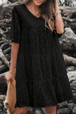 V Neck Tiered Babydoll Lace Dress