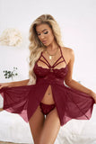 Lace Sheer Splicing Strappy Badydoll Set lingerie