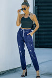 Distress Drawstring Pocketed Joggers
