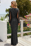 Sequin Fringe Sleeve Prom Maxi Dress