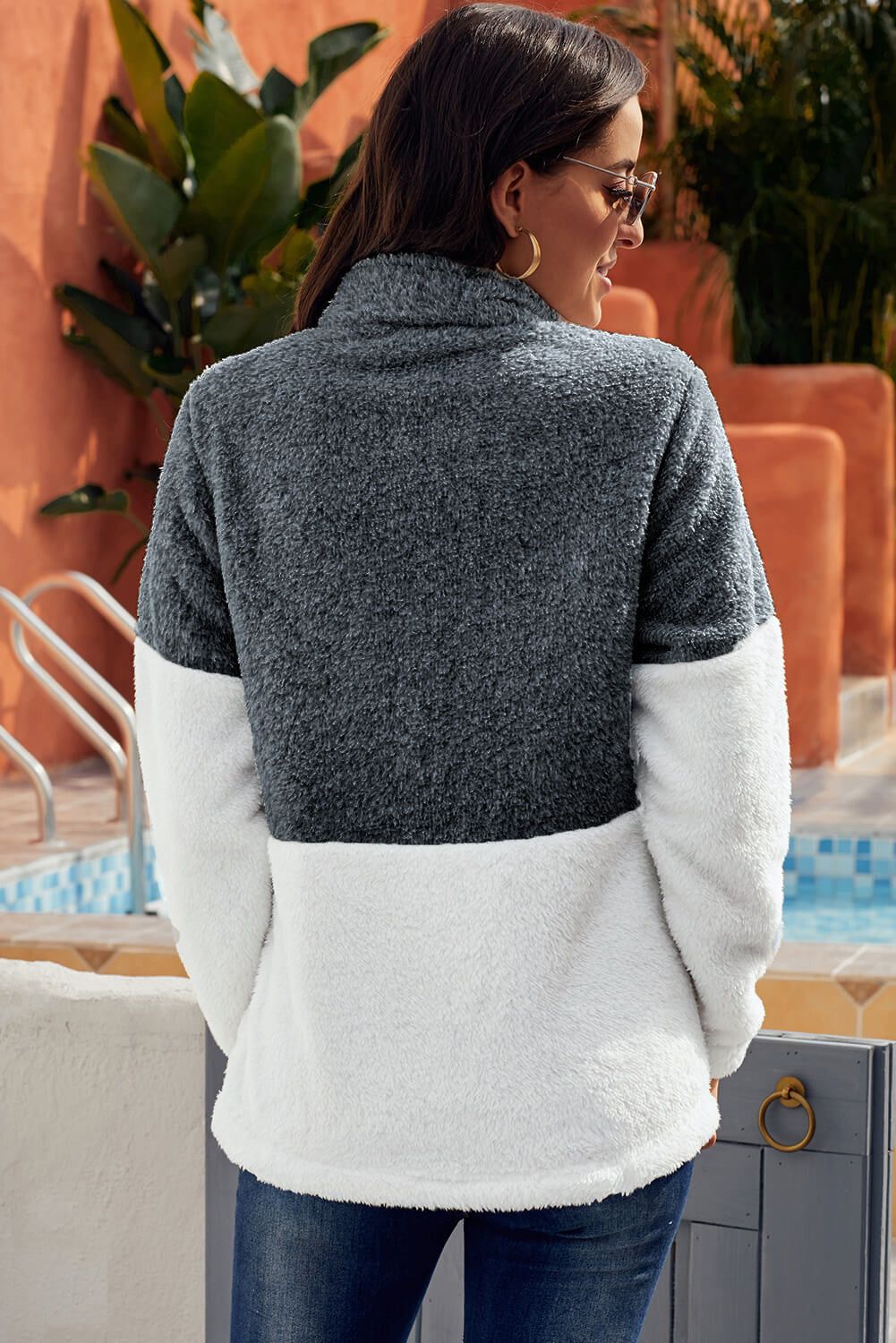 Zip Neck Oversize Fluffy Fleece Pullover