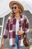 Plaid Color Block Buttoned Long Sleeve Jacket with Pocket