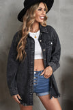 Pocket Raw Hem Buttoned Denim Jacket