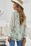 Floral Print V Neck Long Puff Sleeve Top