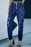 Distress Drawstring Pocketed Joggers