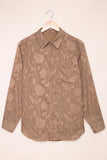 Brown Collared Neck Floral Textured Shirt