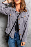 Ribbed Corduroy Long Sleeve Jacket with Pocket