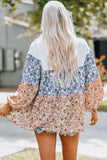 Floral Splicing Puff Long Sleeve Tunic Top