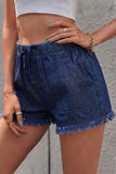 Casual Pocketed Frayed Denim Shorts