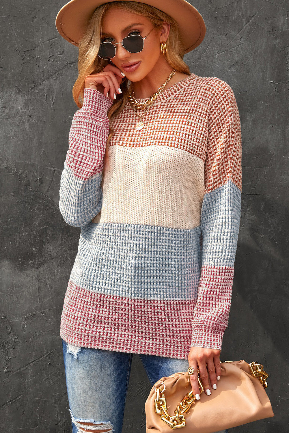 Multicolor Color Block Knitted Long Sleeve Top