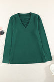 Criss Cross V Neck Long Sleeve Top