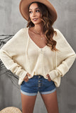 Zipper V-neck Dropped Sleeve Hooded Solid Sweater