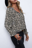 Printed Long Sleeve V-Neck Drawstring Shirt