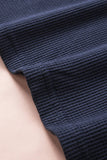 Navy Blue Embroidered Round Neck Waffle Top
