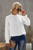 Frilled Mock Neck Balloon Sleeve Blouse