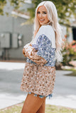 Floral Splicing Puff Long Sleeve Tunic Top
