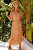 Apricot Glaze High Low Off The Shoulder Maxi Dress