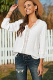 V Neck 3/4 Sleeve Swiss Dot Casual Shirt