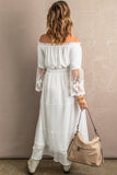 Off Shoulder Embroidered Flared Sleeve Lace Maxi Dress