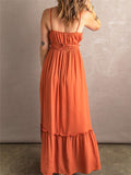 Ruffled Cut-out Spaghetti Strap Sleeveless Long Maxi Dress