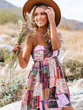 Spaghetti Straps Floral Patchwork Flare Mini Dress
