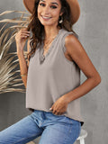 Sleeveless Eyelash Lace V Neck Tank Top