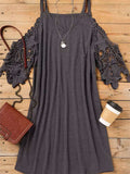 V Neck Lace Splicing Cold Shoulder Mini Dress