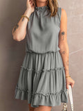 Charming Sleeveless V Neck Ruffled Swing Mini Dress