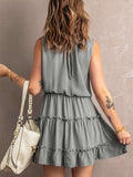 Charming Sleeveless V Neck Ruffled Swing Mini Dress