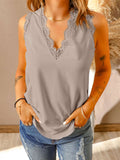 Sleeveless Eyelash Lace V Neck Tank Top