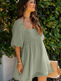 Square Neck Puff Sleeve Babydoll Style Short Mini Dress