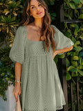 Square Neck Puff Sleeve Babydoll Style Short Mini Dress