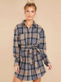 Plaid Chest Pocket Shirt Mini Dress with Belt