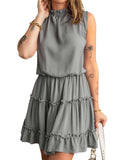 Charming Sleeveless V Neck Ruffled Swing Mini Dress